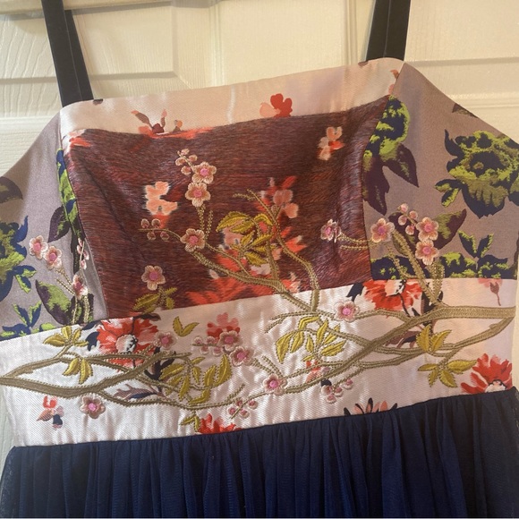 moulinette soeurs ANTHROPOLOGY embroidered size 14 navy blue A-line dress - Picture 7 of 12